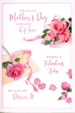 The Mother's Day card shown here resembles a delicate floral painting, composed with the same attention to balance and harmony that a Stanmore florist would bring to a hand-tied bouquet. Set against a soft, neutral background, lush pink roses spill across the card in loose, romantic clusters. Some blooms are fully open, revealing tight whorls of petals at their centres, while others appear just at the cusp of unfolding, adding depth and natural variation. The colour range remains firmly in the pink family, from pale blush that edges toward ivory to a more intense, rosy pink, reminiscent of garden roses seen on quiet walks near Stanmore Country Park in late spring. Around the main clusters, individual petals rest gently, creating a sense of movement, as if a light breeze had just passed over a vase of flowers on a windowsill. Subtle touches of ribbon or fine greenery weave through the design, their curves mirroring the arc of the hand-written message. This message, rendered in elegant calligraphy, offers loving words for Mother's Day, each letter elongated and slightly flourished, adding a sense of care and formality. The ink colour sits in soft harmony with the floral tones, avoiding any harsh contrast. The lighting is calm and even, casting gentle highlights along the rose petals and keeping the overall scene bright but tranquil. It feels like a card that might be placed beside a breakfast tray or next to a bouquet delivered to a Stanmore doorstep, capturing love, appreciation, and the quiet joy of saying thank you to Mum.