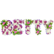 A carefully constructed, three-dimensional floral tribute spells the name BETTY in bold capital letters, each letter formed from a dense carpet of soft white chrysanthemum blooms that read like a quiet, snowy texture under soft studio light. The substantial block letters are given definition and contrast by clusters of vibrant purple-magenta chrysanthemums that trace inner contours and create a subtle patterned outline, while a narrow purple ribbon trims the sides of each letter to provide a neat, finished edge. Small, natural posies sit perched atop key points-the upper curve of the B, the crossbar of the first T, and the right arm of the Y-each posy composed of tender pink roses in varied stages from tight bud to open bloom, tiny bright blue accent flowers (suggestive of delphinium or cornflower) and fresh fern fronds that lend a cool, verdant whisper. The roses bring a soft, tea-like scent that mingles with the earthy, green aroma of the ferns; the chrysanthemums contribute a clean, almost powdery presence that feels reverent and calm. Laid horizontally against a pristine white backdrop, the arrangement reads as both a personal nameplate and a solemn, affectionate gesture-ideal for a funeral service, wake, or celebration of life. As a florist who has prepared tributes for families near Stanmore Broadway, Canons Park and the edge of Bentley Priory, I imagine this piece carried gently into a chapel or placed by a photograph; its palette of white, purple, pink and blue offers dignity, tender remembrance and a sense of peaceful closure without ostentation.