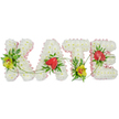 A personalised funeral flower tribute spells the name KATE in tall, bold letters composed entirely of crisp white chrysanthemums, arranged so neatly that the surface looks like a soft, floral tapestry. The background is a clean, bright white, allowing the design to stand out with the calm clarity you might find in a Stanmore chapel or crematorium viewing room. Along the outer edges of every letter, a pale pink satin ribbon is carefully folded and pinned in place, its shy shimmer and ruffled edge adding a tender softness and helping each letter stand out clearly. On the left side of the K and resting at the base of the T, lime-toned cymbidium orchids with red-brown centres sit proudly, their sculpted petals surrounded by dark green foliage and light, feathery ferns for contrast and richness. The A and E feature glossy, heart-shaped red anthuriums, their waxy surfaces catching the light and their deep scarlet colour hinting at enduring love and cherished memories. Fine green tendrils and slender stems wander across and between the letters, gently tying the whole name together in a natural, flowing line. The overall effect is peaceful, elegant, and deeply personal, much like the thoughtful sympathy tributes prepared by Flower Delivery Stanmore for local families. It is an arrangement that feels at home whether placed by the coffin, at the front of a service, or beside a resting place, offering a graceful way to say farewell to Kate with flowers that quietly speak of love, remembrance, and respect.