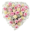 A lush heart-shaped floral composition draws the eye, thoughtfully assembled by Stanmore's local flower experts. About thirty-five roses bloom in harmonious shades of blush pink and creamy white, their petals soft, velvety, and layered in gentle intricacy. Each rose is unique-some remain partly closed, others have opened wide, displaying their full beauty, all nestled closely together to form the full heart shape. Baby's breath, in clusters of tiny white blossoms, fills the spaces between the roses, providing a light, airy structure that brings the whole design to life-much like the welcoming atmosphere of Stanmore's neighbourhood. Illuminated by bright, balanced light, the gentle tones of the bouquet seem to glow on the clean white background, drawing out subtle pastel shades and highlighting the arrangement's elegance. This floral heart is a meaningful tribute, equally suited for tender celebrations, loving gestures, anniversaries, or expressions of sympathy for those in Stanmore. Every detail, from the cluster of blooms to the placement of each sprig, reflects the dedication and thoughtful artistry that define Stanmore's vibrant floral community.