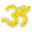 Here we see a striking floral rendition of the sacred Om symbol, designed with the calm assurance of an experienced Stanmore florist and captured against a perfectly clean white background. The interior of the Om is filled completely with compact golden-yellow flowers, likely tiny chrysanthemums or marigolds, set so close together that they form a smooth, velvety surface with subtle variations in tone and texture. This yellow core radiates quiet warmth and spirituality, calling to mind the marigold garlands and offerings often placed at home shrines around Stanmore during times of prayer, remembrance, and farewell. Surrounding the yellow heart of the design is a slim but well-defined border of white blossoms, carefully arranged to outline each of the symbol's flowing lines, from the main sweeping curve to the delicate inner sections and the small dot that hovers above. The white blooms bring a sense of purity and calm, framing the more energetic yellow in a gentle embrace. Bright, neutral lighting bathes the arrangement, making the colours appear clean and true, and revealing the freshness of each petal as if it has just been delivered for a funeral or memorial service. The overall impression is one of balance: energy and stillness, colour and simplicity, tradition and personal emotion. This floral Om would be at home beside a framed photograph in a Stanmore living room, near the front of a service at a local hall, or in a quiet corner of a temple, acting as a visual prayer that honours the departed and offers a sense of peace and unity to grieving family and friends.