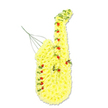 Here the camera focuses on a saxophone-shaped floral tribute, standing tall and clear against a simple white background so that its artistry can be fully appreciated. The instrument's familiar silhouette is recreated using a dense covering of yellow chrysanthemums, their tiny petals forming a soft but defined surface that runs unbroken from the top of the neck down to the generously flared bell. This sea of yellow feels bright and uplifting, like a shaft of afternoon light falling across Stanmore Hill or the open spaces near Bentley Priory. Scattered over this glowing base, small, deep red rosebuds mark the positions of the saxophone's keys and finger rests, their richer hue adding accents of emotion and care, as though each bud symbolised a cherished note or memory. Threads of fine green foliage twine gently along the edges and through parts of the body, lending the tribute a sense of natural flow, similar to the way a melody winds its way through a favourite piece of music. Near the mouthpiece, a few slender metal or green support wires rise delicately, almost disappearing into the background while quietly maintaining the structure's poise. The overall impression is of a lovingly designed, music-themed farewell, suitable for a funeral, cremation, or memorial service anywhere in Stanmore or nearby Edgware. Chosen for a jazz enthusiast, brass band player, or someone who simply adored live music, this floral saxophone offers a distinctive, heartfelt way to say goodbye, blending creativity with deep respect and remembrance.