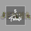 A softly lit photograph presents a bespoke five-letter floral tribute, the kind of personalised memorial design chosen by many families in Stanmore when they want to spell a loved one's name in flowers. The letters lie in a straight line on a smooth, pale grey background, allowing their shapes and textures to be seen clearly. Each letter is filled entirely with crisp white chrysanthemums, the small, rounded blooms tightly clustered so that they form a smooth, cushioned surface that feels both gentle and respectful. Tracing the outer edge of every letter is a band of deep purple satin ribbon, its glossy finish and rich hue adding definition and a touch of formality that suits funeral and remembrance services around The Broadway and nearby chapels. Here and there, the pure white is softened by small accent groupings: pale pink and lilac spray roses, some just beginning to open, accompanied by light green ferns and fresh foliage. These clusters introduce hints of soft colour and natural movement, suggesting warmth, love, and remembrance without disturbing the tribute's calm balance. The visible characters in the design include a clear J at the left, partial views of O, H, and N in the centre, and an A at the right, showing how this style can be tailored to a five-letter name or meaningful word. Over the central section of the letters, a slightly darker grey square overlay with a slender white border carries the text 5 LETTER in clean white capitals above the word Tribute in flowing script, making the purpose of the arrangement immediately clear as a custom funeral flower tribute for services in and around Stanmore.